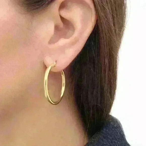NWT Classic 18K Gold-Plated/1.7" Double Hoop Hypoallergenic Earrings - Picture 4 of 15